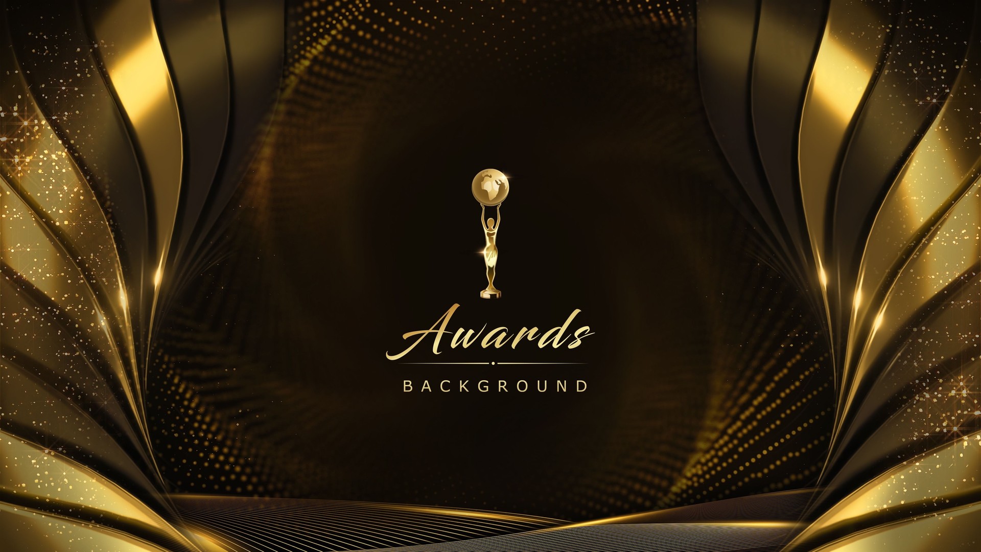 Golden Flowing Award Background. Jubilee Night Decorative Invitation. Stage Graphics. Wedding Entertainment Hollywood Bollywood Night. Elegant Luxury. Lights Elegant Shine Modern Template Certificate